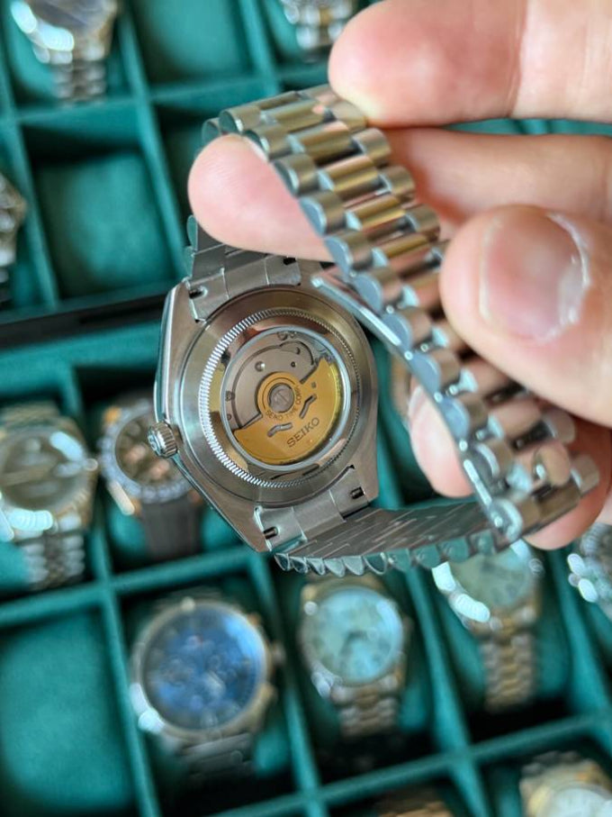 SEIKO MODS Daydate Stone Silver Black Band