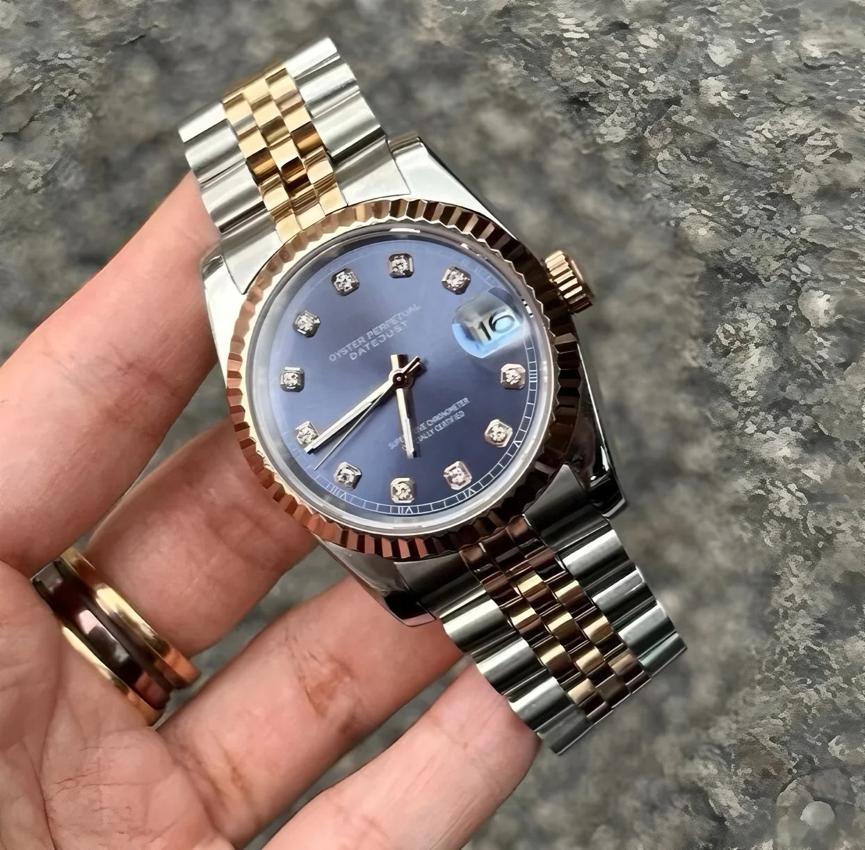 SEIKO MODS Dayjusts Two Tone Rose Silver Blue Stone Jubilee Custom