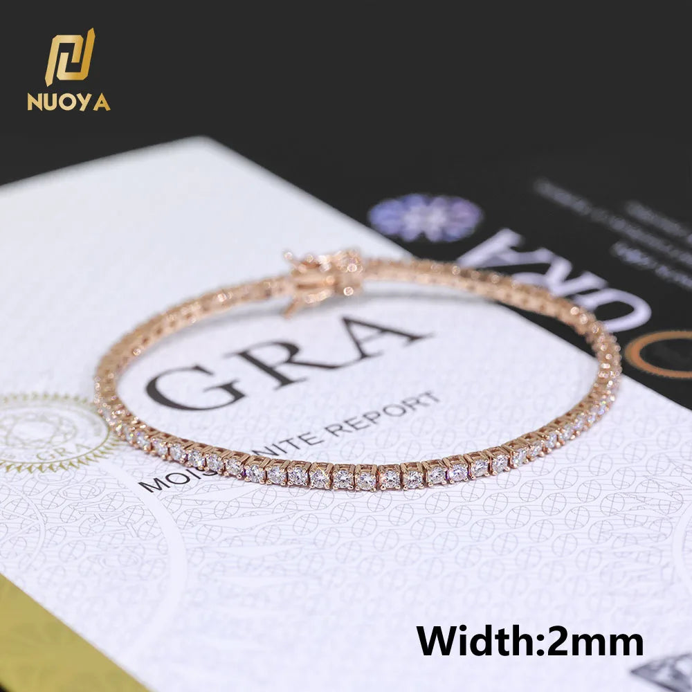 NUOYA Custom 2/3/4/5MM VVS Moissanite Diamond Tennis Bracelet 925 Sterling Silver Tennis Chain Jewelry for Men Women