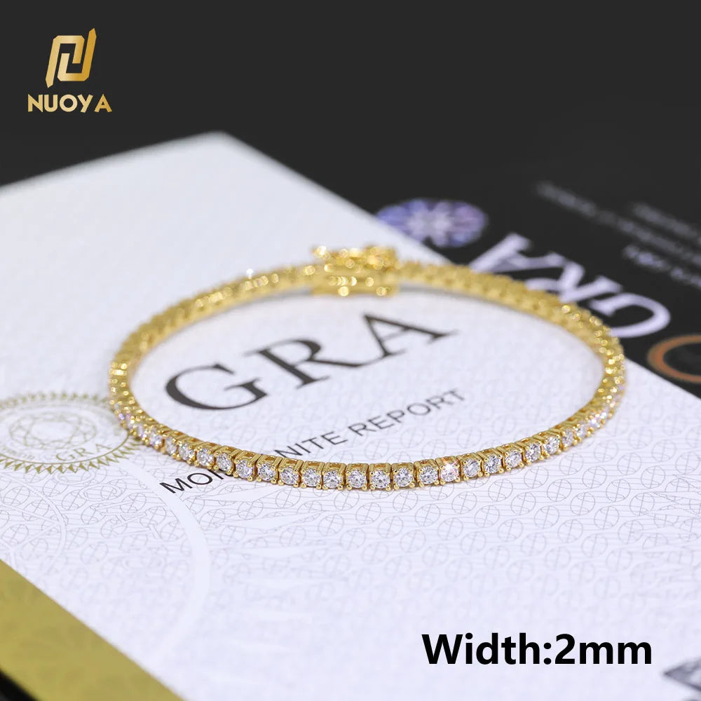 NUOYA Custom 2/3/4/5MM VVS Moissanite Diamond Tennis Bracelet 925 Sterling Silver Tennis Chain Jewelry for Men Women