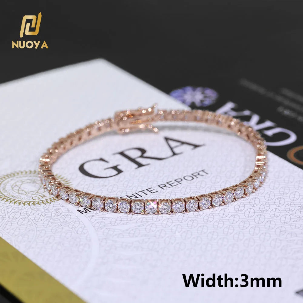 NUOYA Custom 2/3/4/5MM VVS Moissanite Diamond Tennis Bracelet 925 Sterling Silver Tennis Chain Jewelry for Men Women