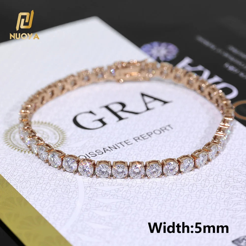 NUOYA Custom 2/3/4/5MM VVS Moissanite Diamond Tennis Bracelet 925 Sterling Silver Tennis Chain Jewelry for Men Women