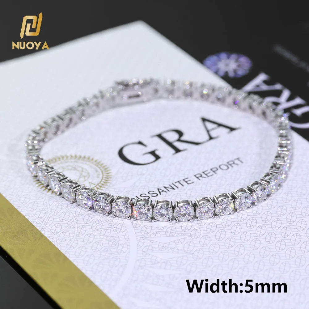 NUOYA Custom 2/3/4/5MM VVS Moissanite Diamond Tennis Bracelet 925 Sterling Silver Tennis Chain Jewelry for Men Women