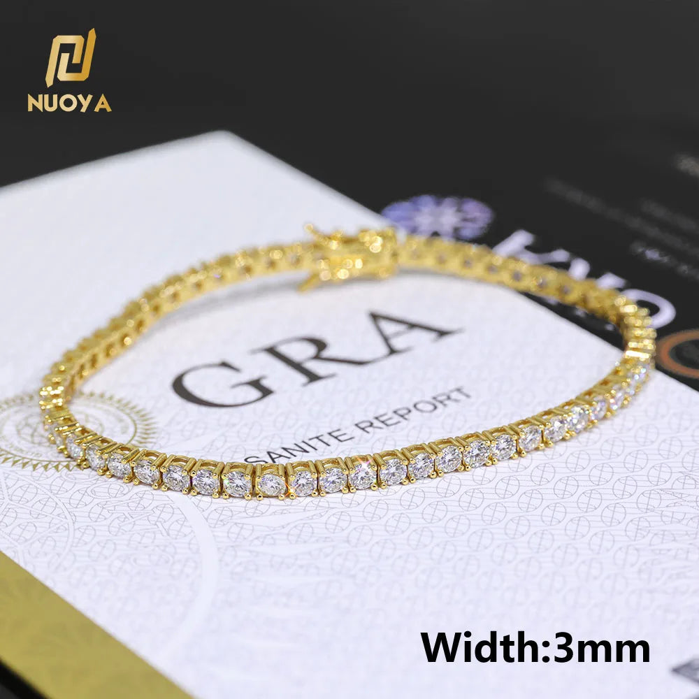 NUOYA Custom 2/3/4/5MM VVS Moissanite Diamond Tennis Bracelet 925 Sterling Silver Tennis Chain Jewelry for Men Women