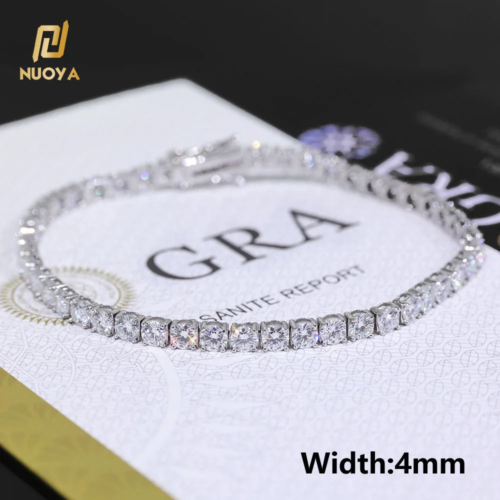 NUOYA Custom 2/3/4/5MM VVS Moissanite Diamond Tennis Bracelet 925 Sterling Silver Tennis Chain Jewelry for Men Women