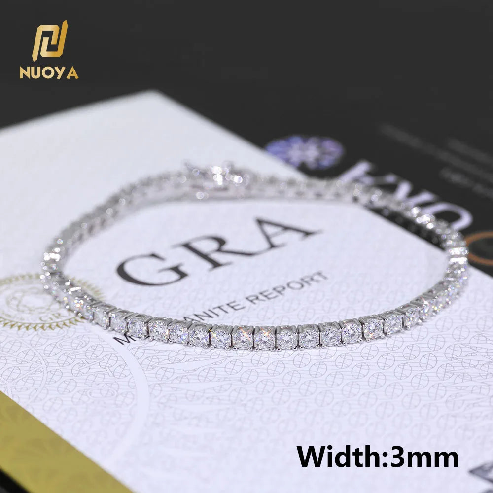 NUOYA Custom 2/3/4/5MM VVS Moissanite Diamond Tennis Bracelet 925 Sterling Silver Tennis Chain Jewelry for Men Women