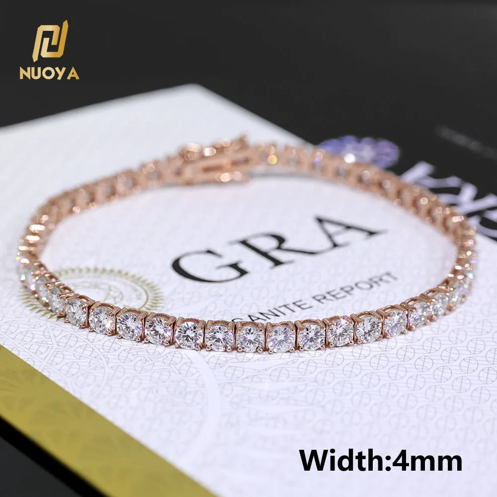 NUOYA Custom 2/3/4/5MM VVS Moissanite Diamond Tennis Bracelet 925 Sterling Silver Tennis Chain Jewelry for Men Women