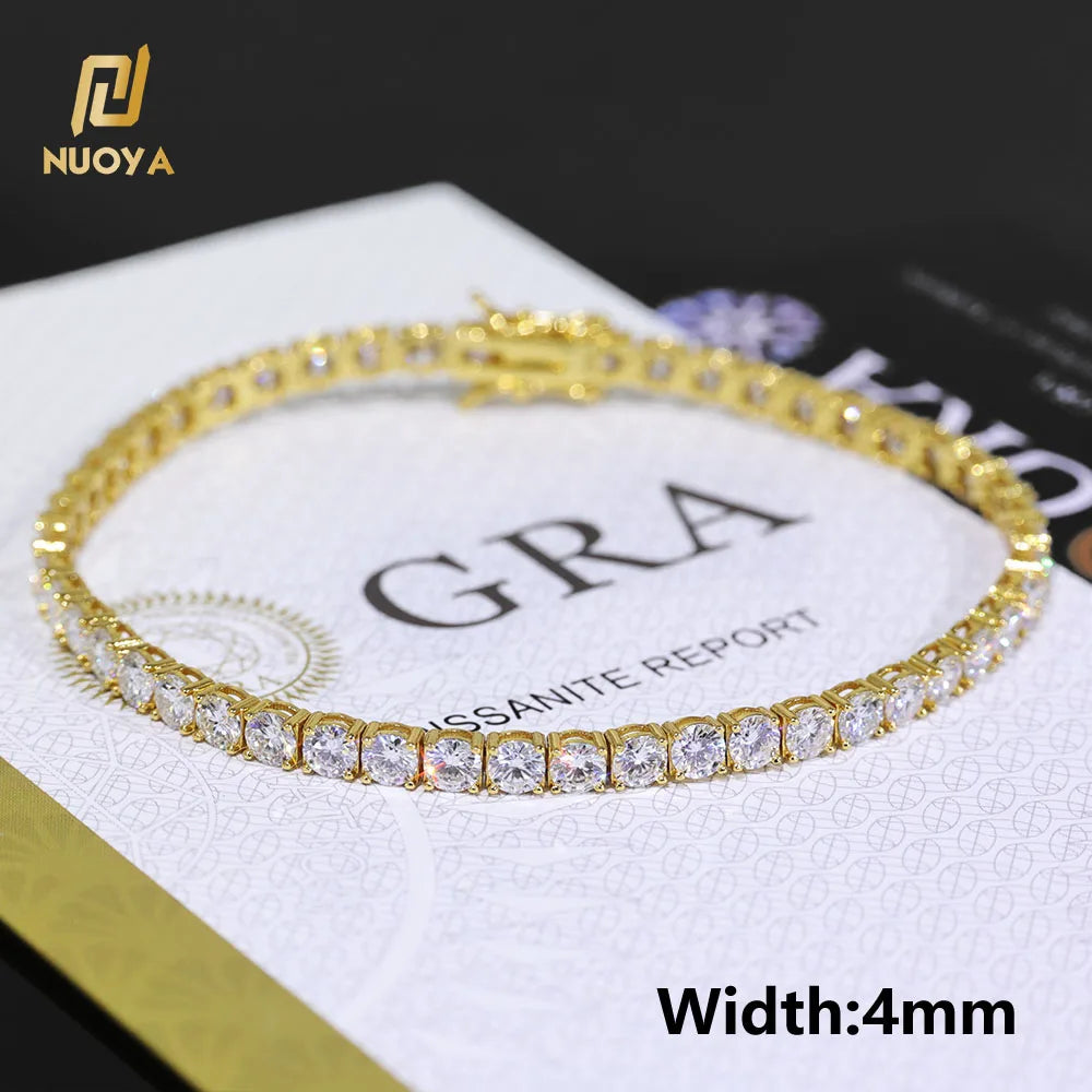 NUOYA Custom 2/3/4/5MM VVS Moissanite Diamond Tennis Bracelet 925 Sterling Silver Tennis Chain Jewelry for Men Women