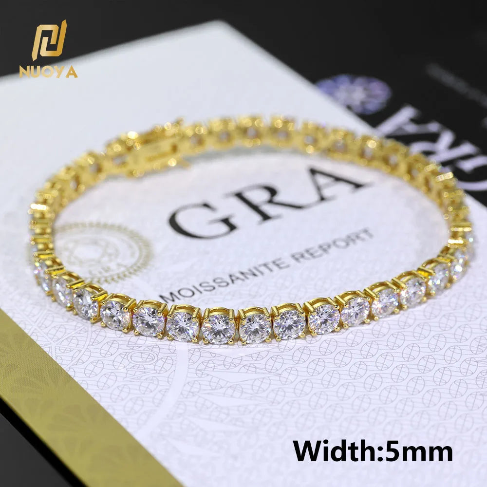 NUOYA Custom 2/3/4/5MM VVS Moissanite Diamond Tennis Bracelet 925 Sterling Silver Tennis Chain Jewelry for Men Women