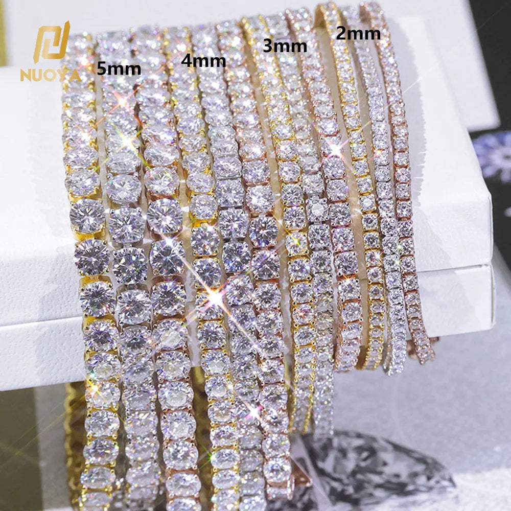 NUOYA Custom 2/3/4/5MM VVS Moissanite Diamond Tennis Bracelet 925 Sterling Silver Tennis Chain Jewelry for Men Women